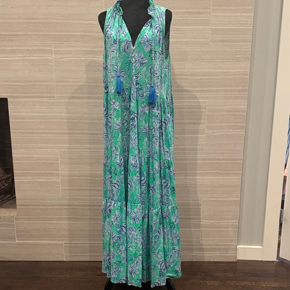 Lilly Pulitzer Elegant Green Floral Maxi Dress